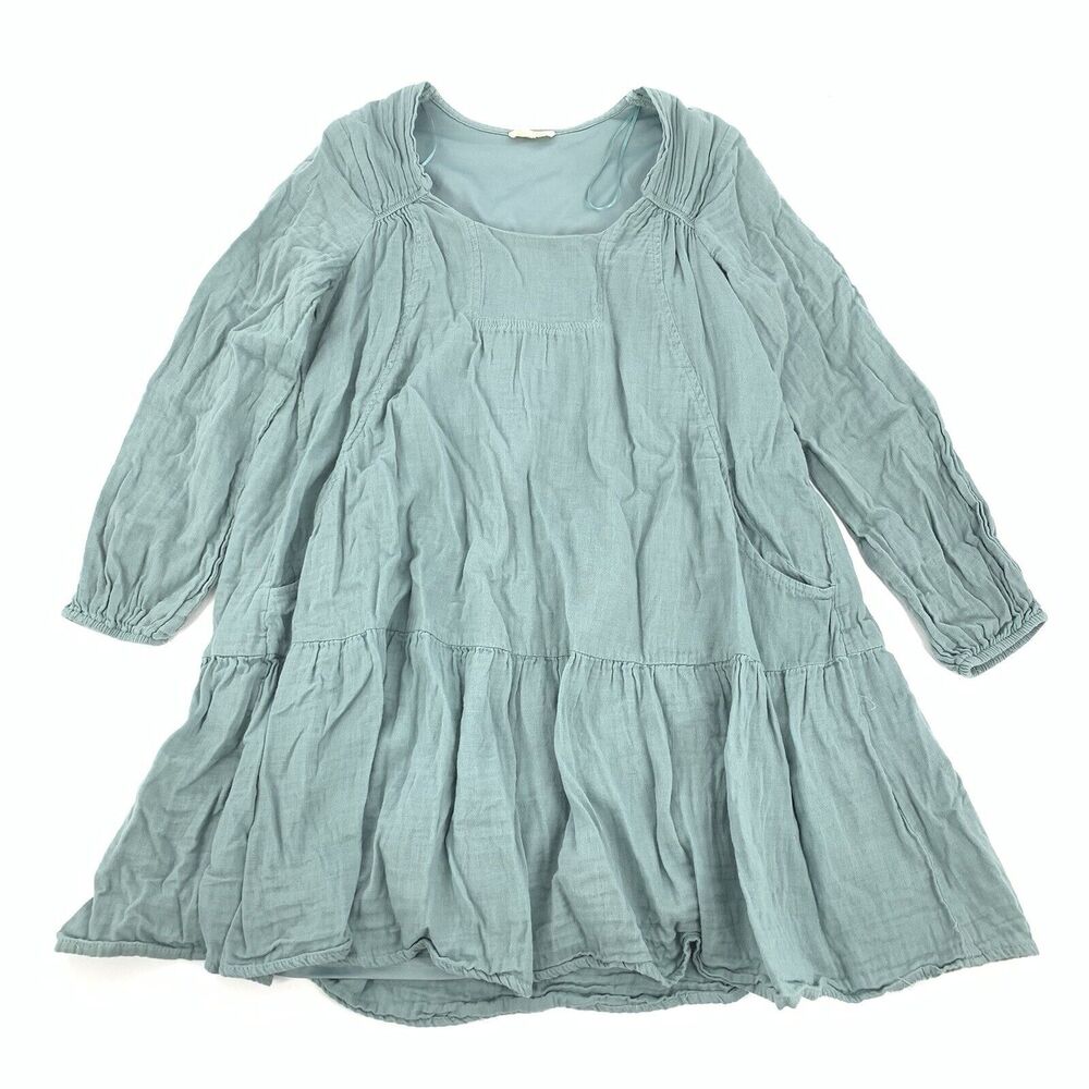 Crescent Muted Tunic Mini Dress Size Medium Womens Light Sage Green Boho Casual